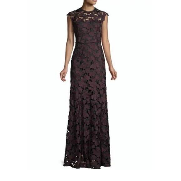 Shoshana Raven Floral Lace Long Evening Gown Black/Auberge 2p - Picture 4 of 4